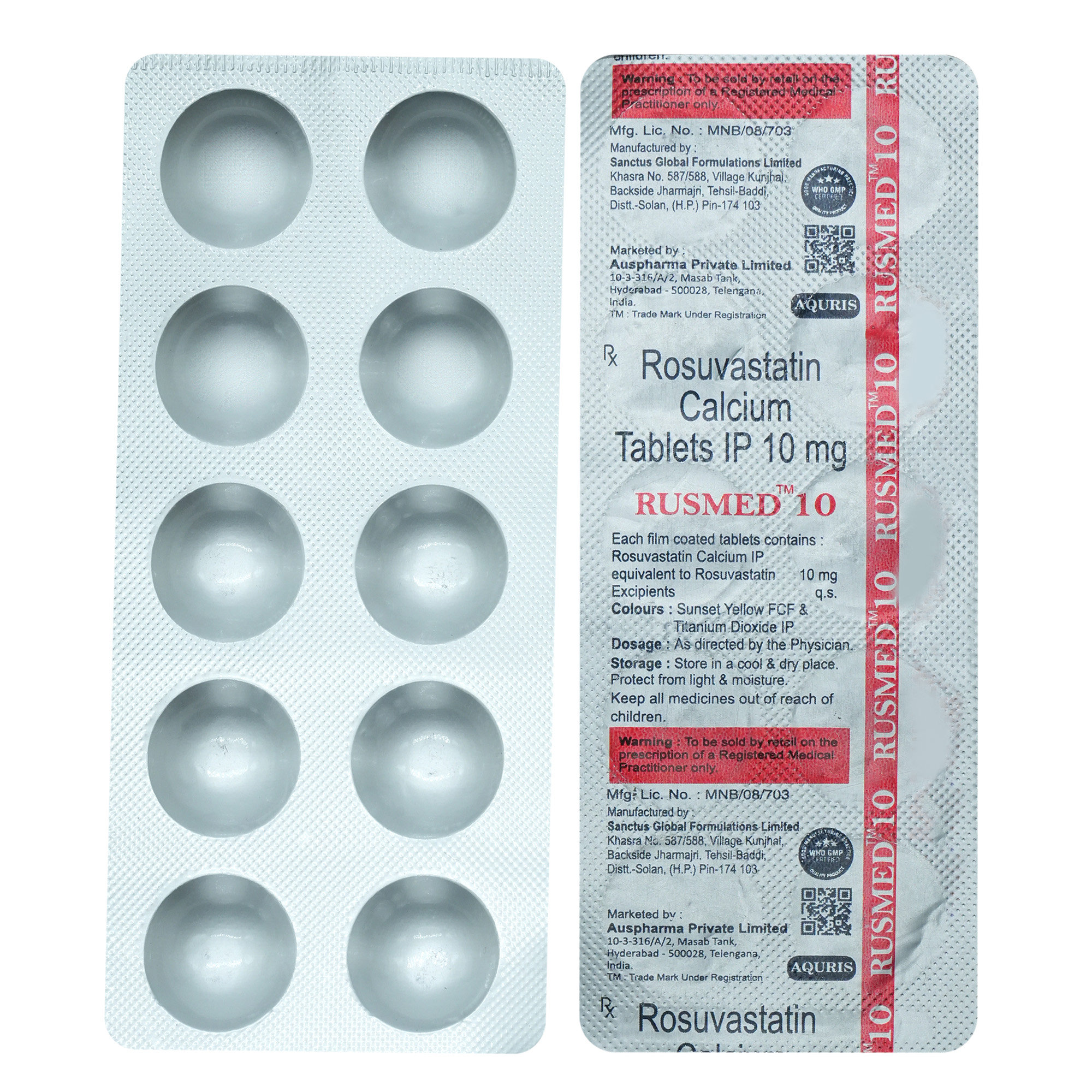 Rusmed 10 Tablet 10's, Pack of 10 TABLETS Rusmed 10 Tablet 10's, Pack of 10 TABLETS