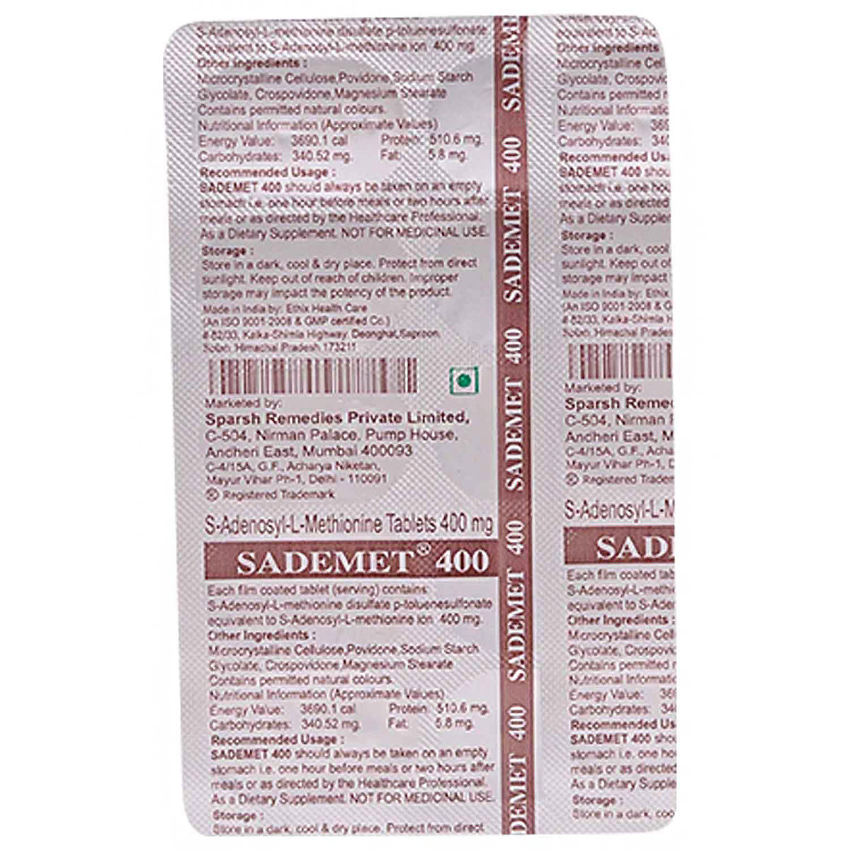 Sademet 400 Tablet 10's, Pack of 10 TabletS Sademet 400 Tablet 10's, Pack of 10 TabletS