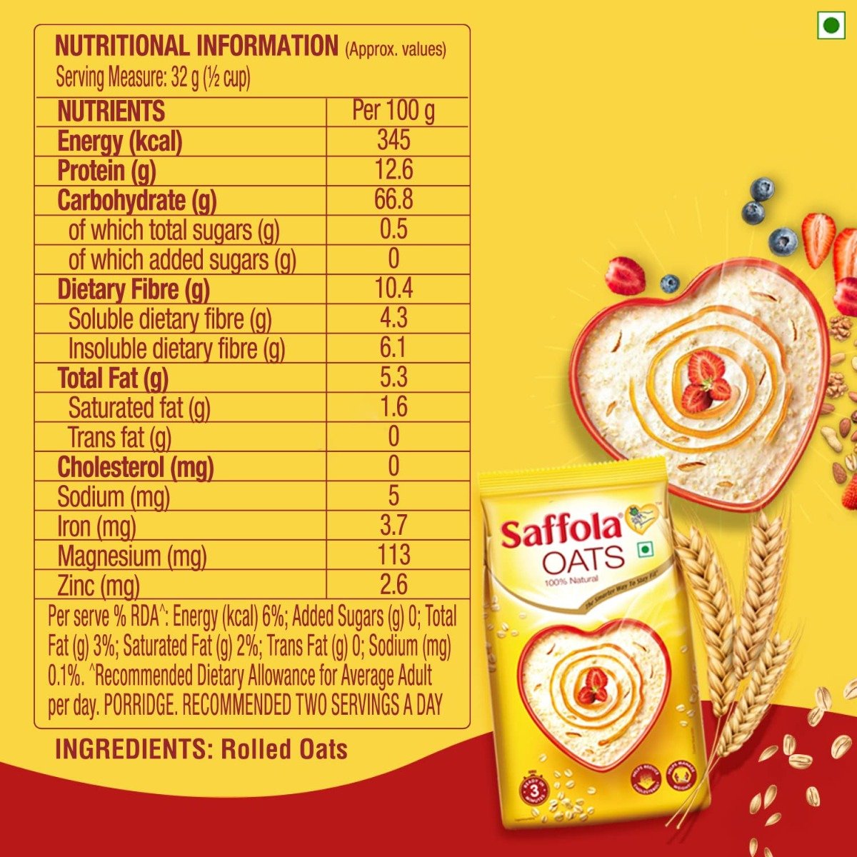 Saffola Oats, 1 kg Refill Pack, Pack of 1 Saffola Oats, 1 kg Refill Pack, Pack of 1