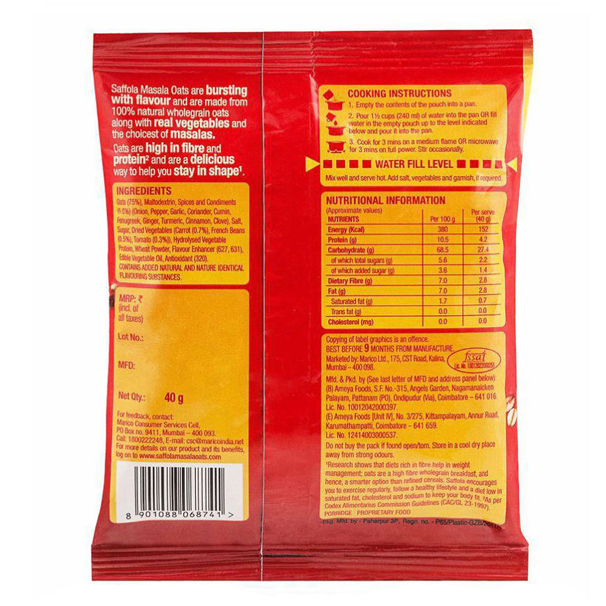 Saffola Peppy Tomato Masala Oats, 40 gm, Pack of 1 Saffola Peppy Tomato Masala Oats, 40 gm, Pack of 1