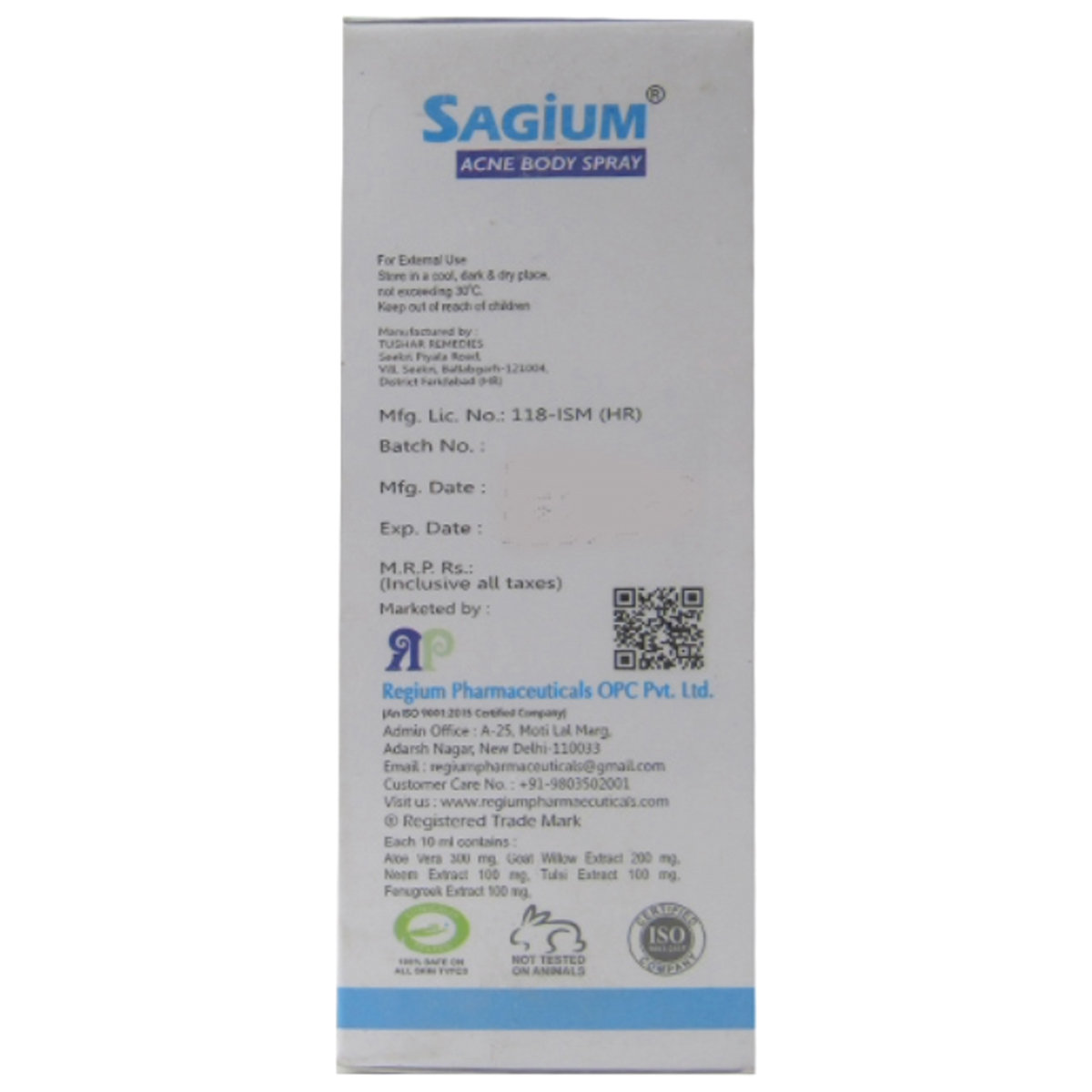 Sagium Acne Body Spray 50 ml, Pack of 1 Sagium Acne Body Spray 50 ml, Pack of 1