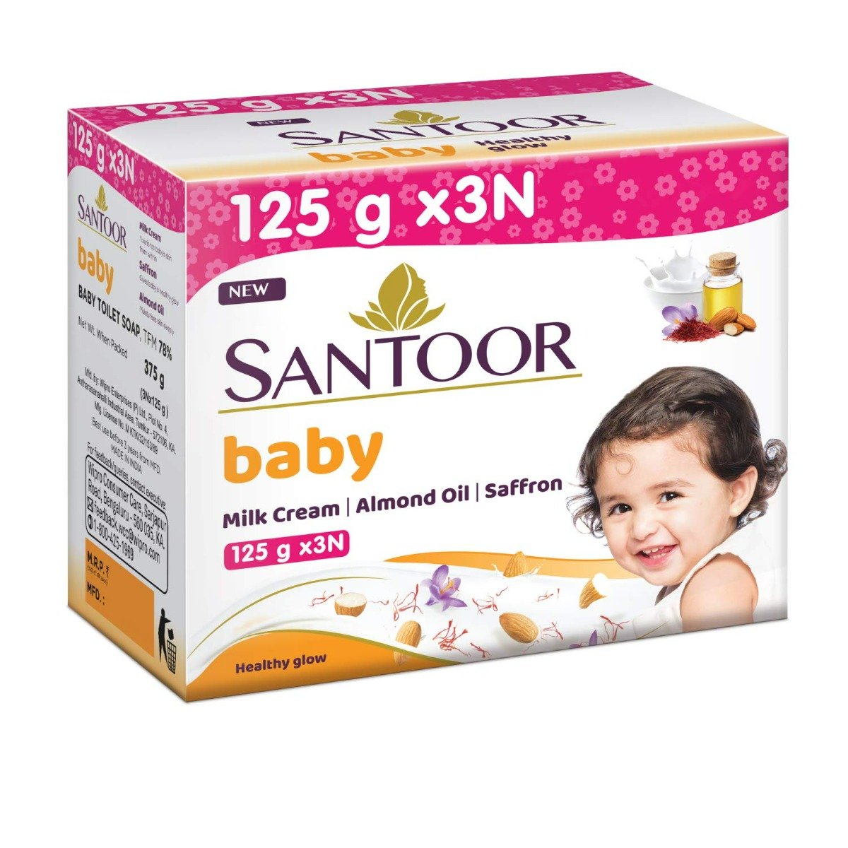 Santoor Baby Healthy Glow Soap, 375 gm (3x125 gm), Pack of 1 Santoor Baby Healthy Glow Soap, 375 gm (3x125 gm), Pack of 1