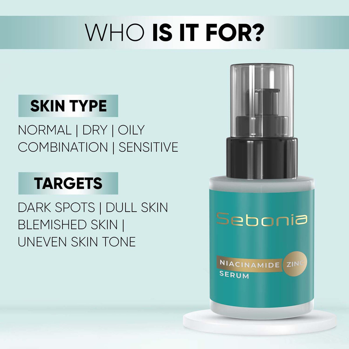 Sebonia Serum 20 ml | Niacinamide & Zinc | Reduces Acne Spots & Blemishes | Controls Excess Oil & Refines Pore | Lightweight & Non Oily, Pack of 1 Sebonia Serum 20 ml | Niacinamide & Zinc | Reduces Acne Spots & Blemishes | Controls Excess Oil & Refines Pore | Lightweight & Non Oily, Pack of 1