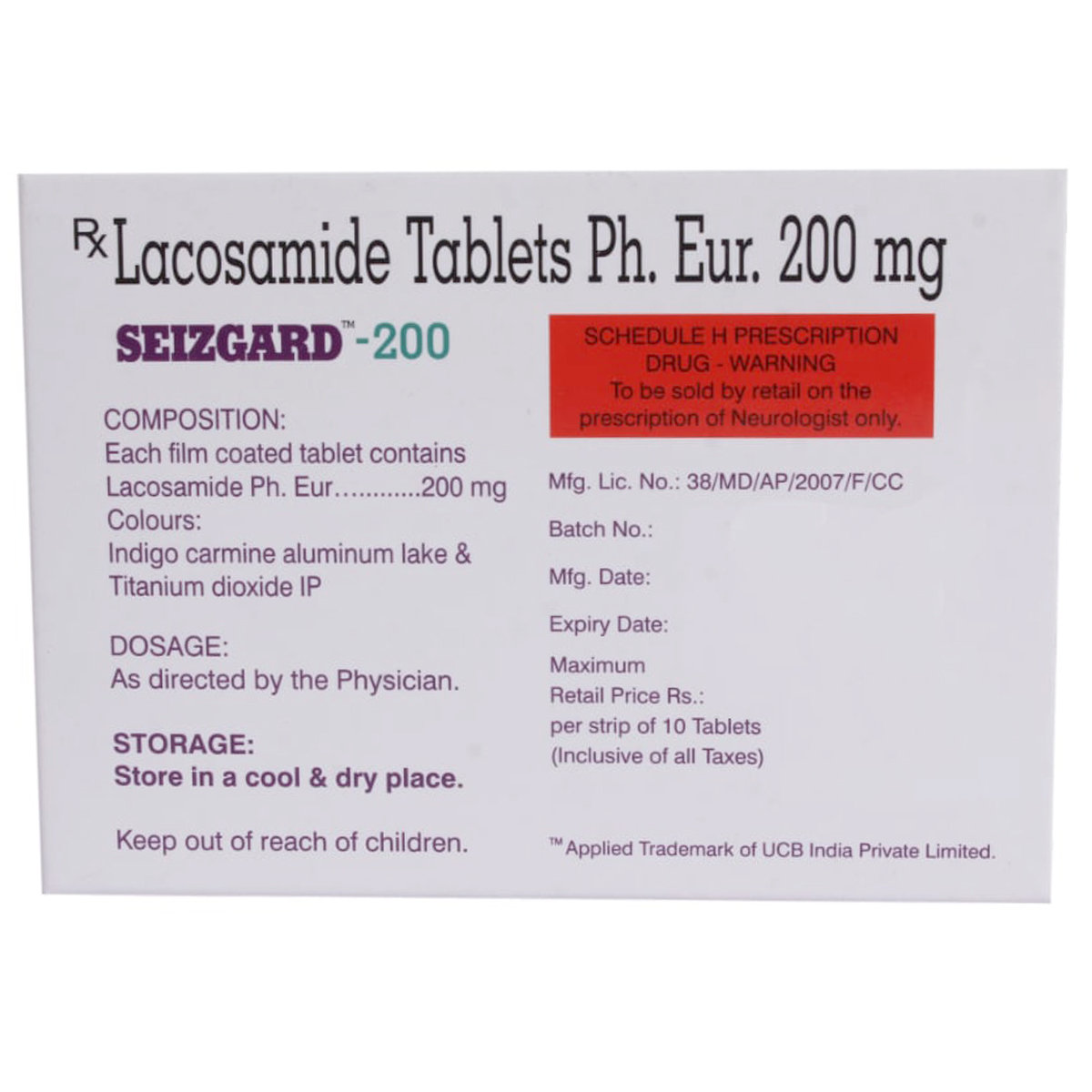 Seizgard 200 mg Tablet 10's, Pack of 10 TabletS Seizgard 200 mg Tablet 10's, Pack of 10 TabletS