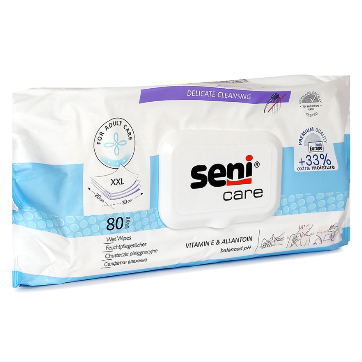 Seni Care Wet Wipes 80 Count | Vitamin E And Allantoin | Delicate Cleansing | pH Balanced | For Sensitive Skin, Pack of 1 Seni Care Wet Wipes 80 Count | Vitamin E And Allantoin | Delicate Cleansing | pH Balanced | For Sensitive Skin, Pack of 1
