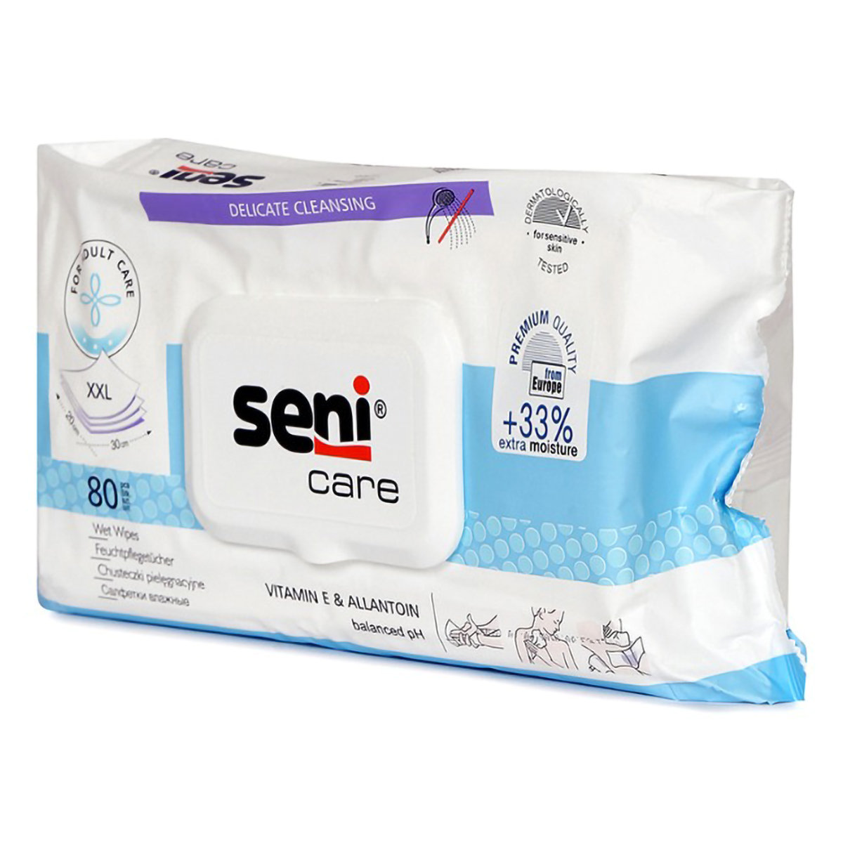 Seni Care Wet Wipes 80 Count | Vitamin E And Allantoin | Delicate Cleansing | pH Balanced | For Sensitive Skin, Pack of 1 Seni Care Wet Wipes 80 Count | Vitamin E And Allantoin | Delicate Cleansing | pH Balanced | For Sensitive Skin, Pack of 1