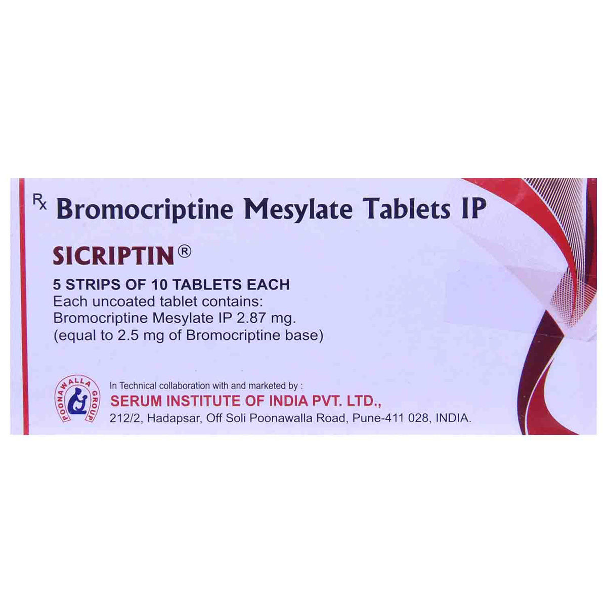 Buy Sicriptin 2.5 Tablet 10's Online