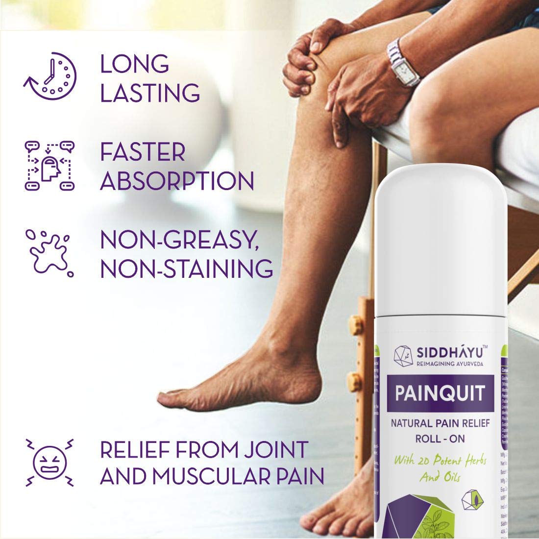 Siddhayu Painquit Natural Pain Relief Roll-On, 75 ml, Pack of 1 Siddhayu Painquit Natural Pain Relief Roll-On, 75 ml, Pack of 1