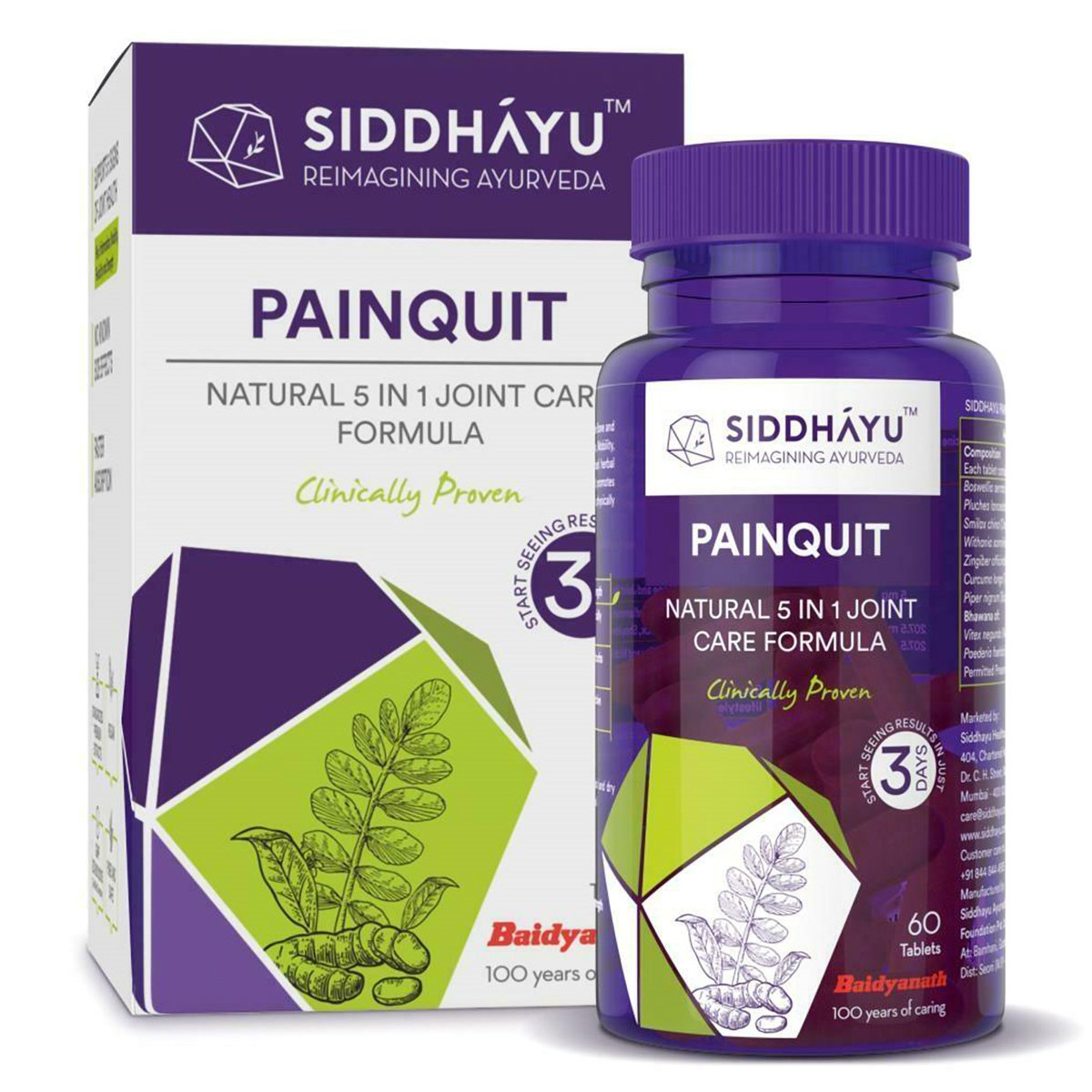 Siddhayu Painquit Natural 5-in-1 Joint Care Formula, 60 Tablets, Pack of 1 Siddhayu Painquit Natural 5-in-1 Joint Care Formula, 60 Tablets, Pack of 1