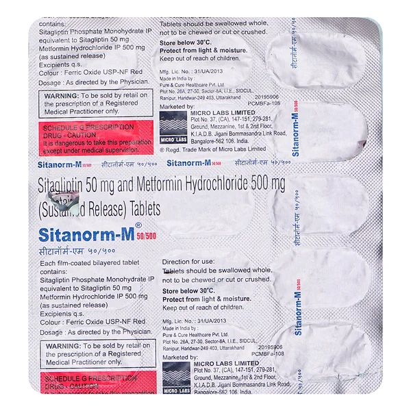 Sitanorm-M 50/500 Tablet 15's, Pack of 15 TabletS