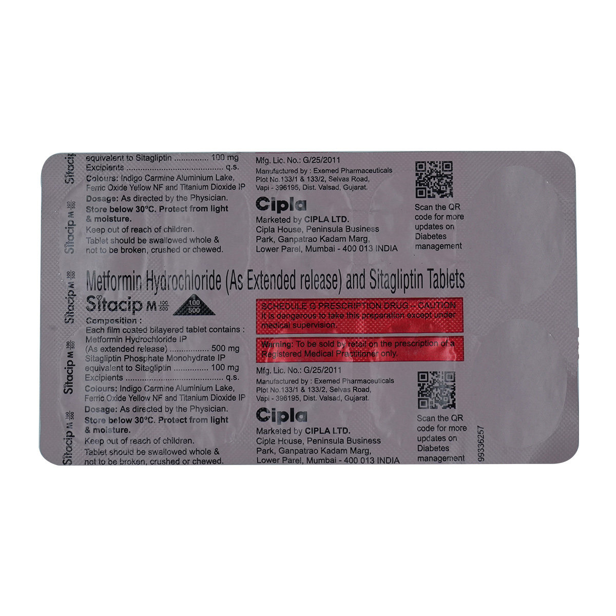 Sitacip M 100 mg/500 mg Tablet 10's, Pack of 10 TabletS Sitacip M 100 mg/500 mg Tablet 10's, Pack of 10 TabletS