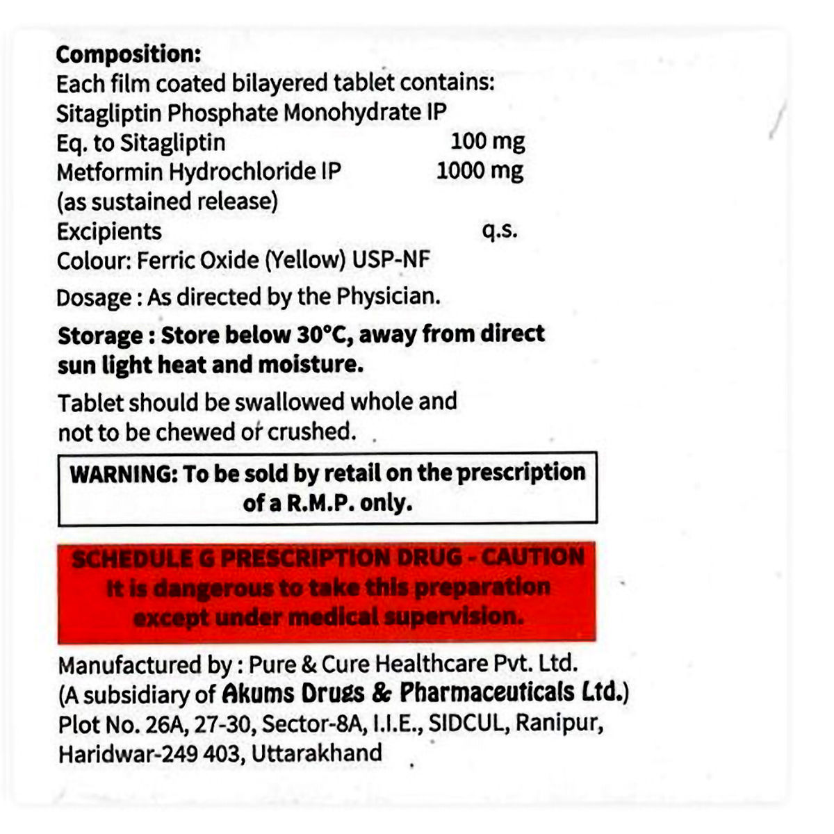 Sitahenz-M OD 100 mg/1000 mg Tablet 10's, Pack of 10 TabletS Sitahenz-M OD 100 mg/1000 mg Tablet 10's, Pack of 10 TabletS