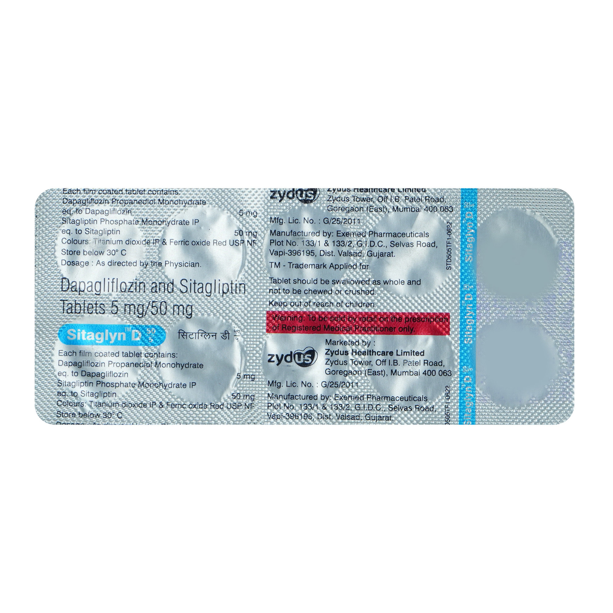 Sitaglyn-D 50 mg/5 mg Tablet 10's, Pack of 10 Sitaglyn-D 50 mg/5 mg Tablet 10's, Pack of 10