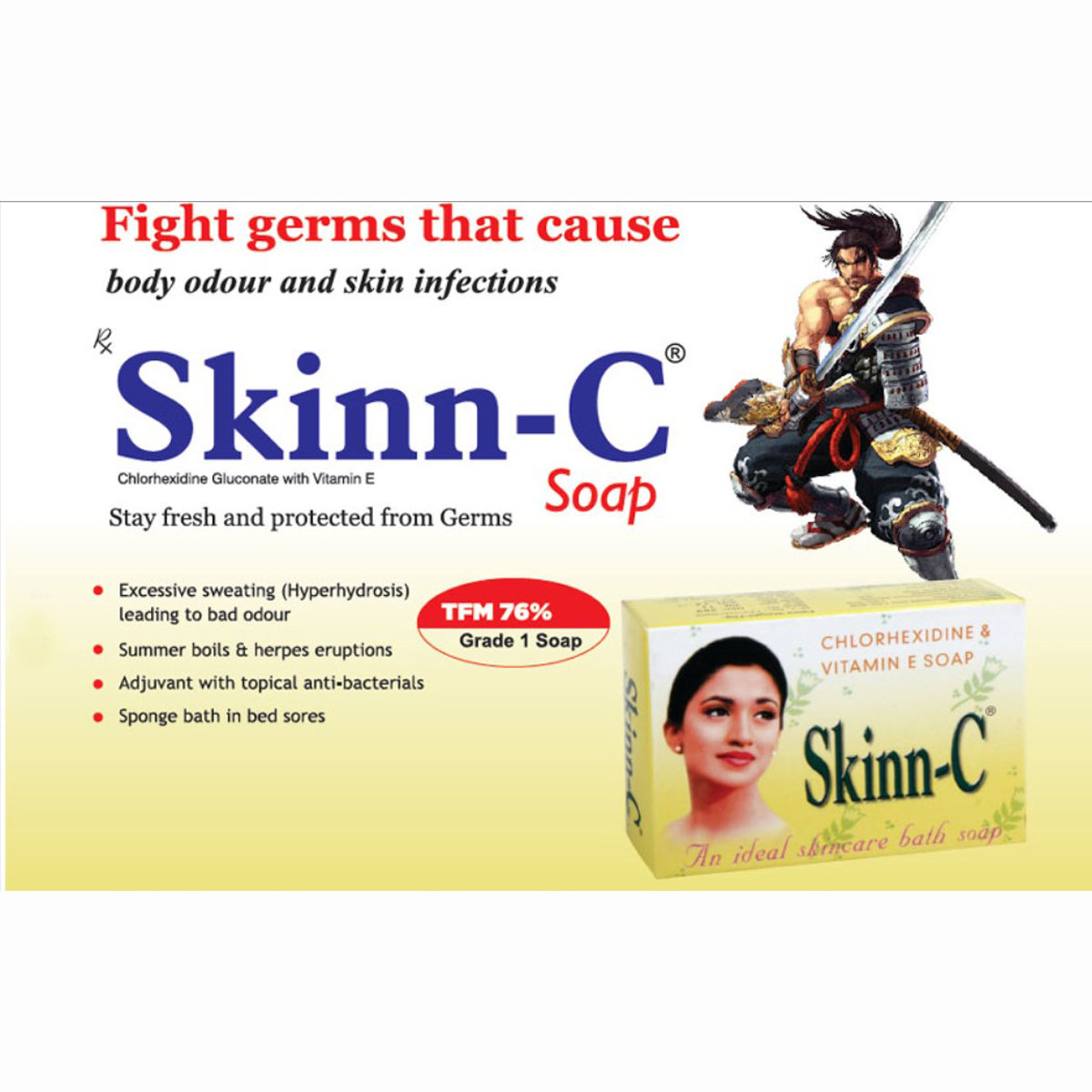 Skinn-C Soap 75 gm | Chlorhexidine & Vitamin E | Germ Protection | Prevents Body Odour, Pack of 1 Skinn-C Soap 75 gm | Chlorhexidine & Vitamin E | Germ Protection | Prevents Body Odour, Pack of 1