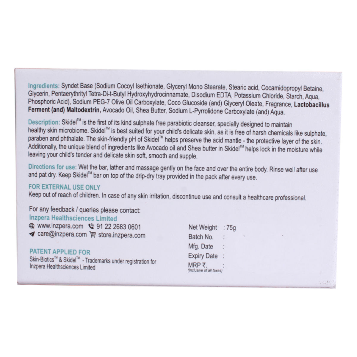 Skidel Cleansing Bar 75 gm | With Skin Friendly pH 5.5, Pack of 1 Skidel Cleansing Bar 75 gm | With Skin Friendly pH 5.5, Pack of 1