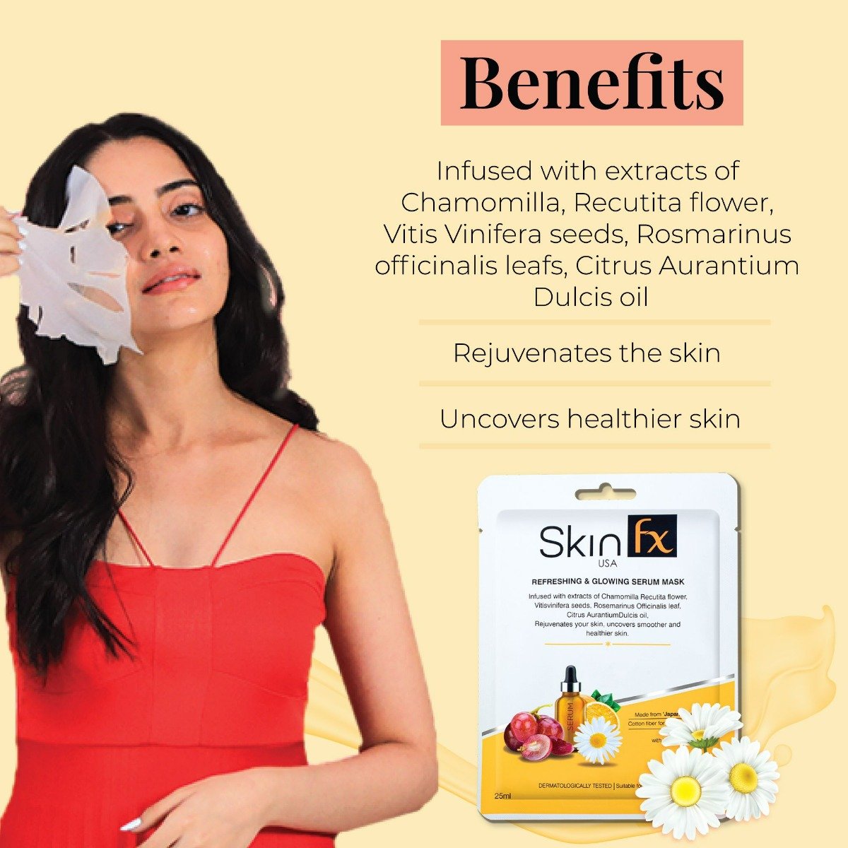 Skin Fx Refreshing & Glowing Serum Mask 25 ml | Camomilla Recutita Flower, Vitisvinifera Seeds, Rosemarinus Officinalis Leafs, Citrus Aurantiumdulcis Oil | Rejuvenates Skin| For All Skin Type, Pack of 1 Skin Fx Refreshing & Glowing Serum Mask 25 ml | Camomilla Recutita Flower, Vitisvinifera Seeds, Rosemarinus Officinalis Leafs, Citrus Aurantiumdulcis Oil | Rejuvenates Skin| For All Skin Type, Pack of 1