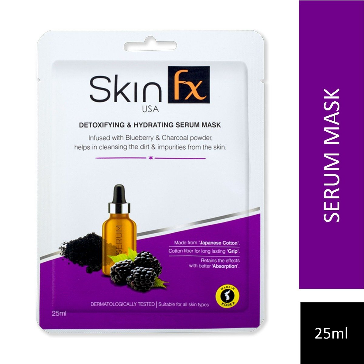 Skin Fx Detoxifying & Hydrating Serum Mask 25 ml | Blueberry & Charcoal Powder | Cleanses Dirts & Impurities | Instant Hydration | For All Skin Type, Pack of 1 Skin Fx Detoxifying & Hydrating Serum Mask 25 ml | Blueberry & Charcoal Powder | Cleanses Dirts & Impurities | Instant Hydration | For All Skin Type, Pack of 1