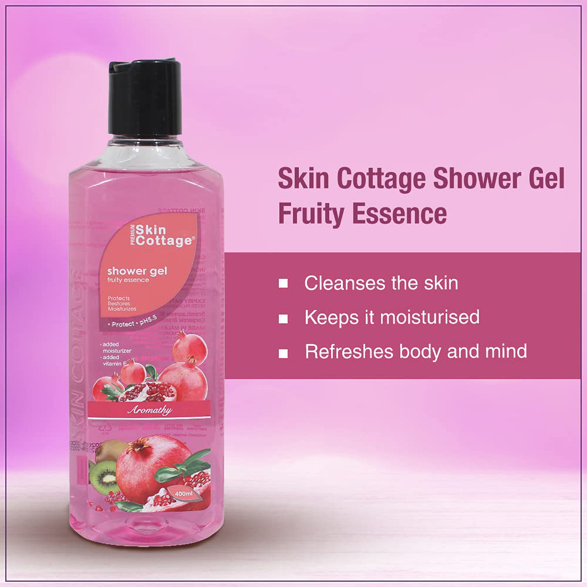 Skin Cottage Fruity Essence Shower Gel 400 ml | With Vitamin E & Fruits | Gently Cleanses, Nourishes & Moisturises Skin | Delightful Fruity Fragrance | pH 5.5, Pack of 1 Skin Cottage Fruity Essence Shower Gel 400 ml | With Vitamin E & Fruits | Gently Cleanses, Nourishes & Moisturises Skin | Delightful Fruity Fragrance | pH 5.5, Pack of 1