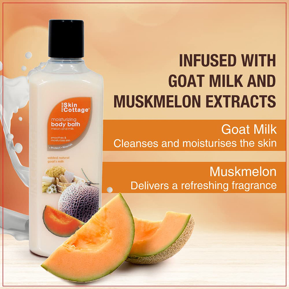 Skin Cottage Melon & Milk Moisturizing Body Bath 400 ml | With Gaot's Milk & Muskmelon | Gently Cleanses & Moisturises | Refreshing Fruity Fragrance, Pack of 1 Skin Cottage Melon & Milk Moisturizing Body Bath 400 ml | With Gaot's Milk & Muskmelon | Gently Cleanses & Moisturises | Refreshing Fruity Fragrance, Pack of 1