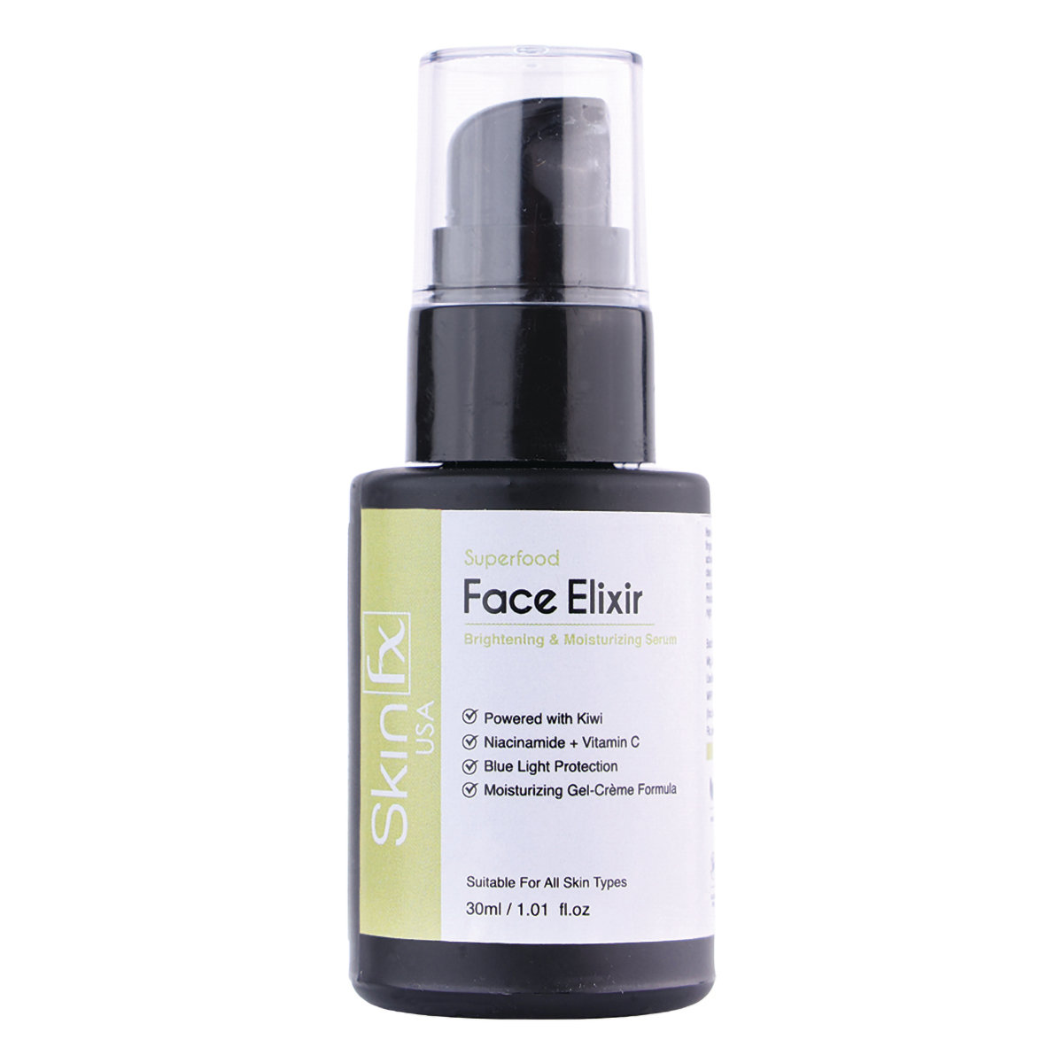 Skin Fx Face Elixir Brightening & Moisturizing Serum 30 ml | Kiwi, Niacinamide & Vitamin C | For 72 Hr Of Hydration | Blue Light Protection | Gel-Crème Formula | For All Skin Type, Pack of 1 Skin Fx Face Elixir Brightening & Moisturizing Serum 30 ml | Kiwi, Niacinamide & Vitamin C | For 72 Hr Of Hydration | Blue Light Protection | Gel-Crème Formula | For All Skin Type, Pack of 1