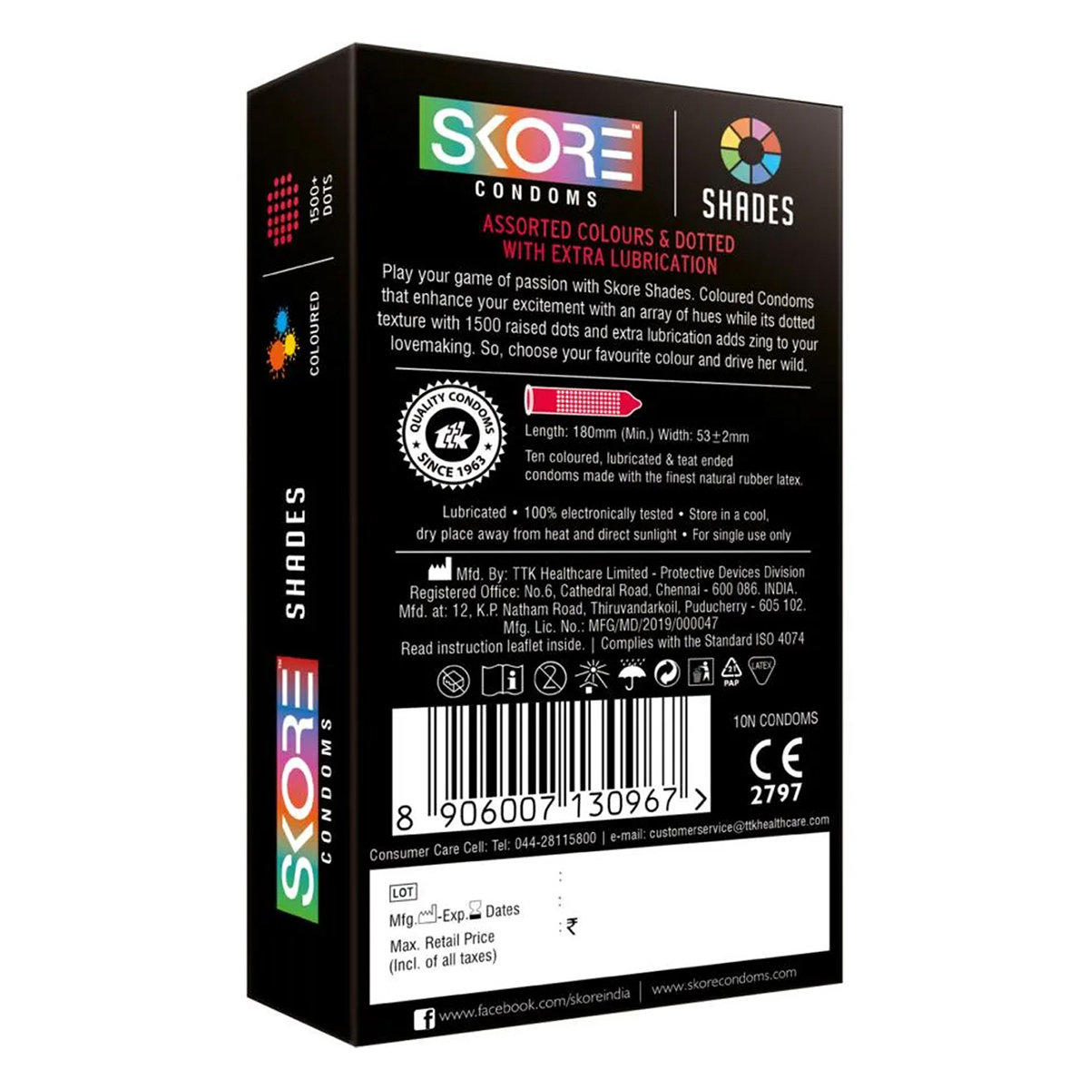 Skore Shades Dotted & Coloured Condoms, 10 Count, Pack of 1 Skore Shades Dotted & Coloured Condoms, 10 Count, Pack of 1