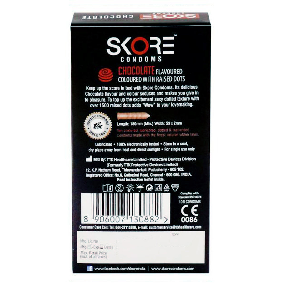 Skore Chocolate Flavour Condoms, 10 Count, Pack of 1 Skore Chocolate Flavour Condoms, 10 Count, Pack of 1