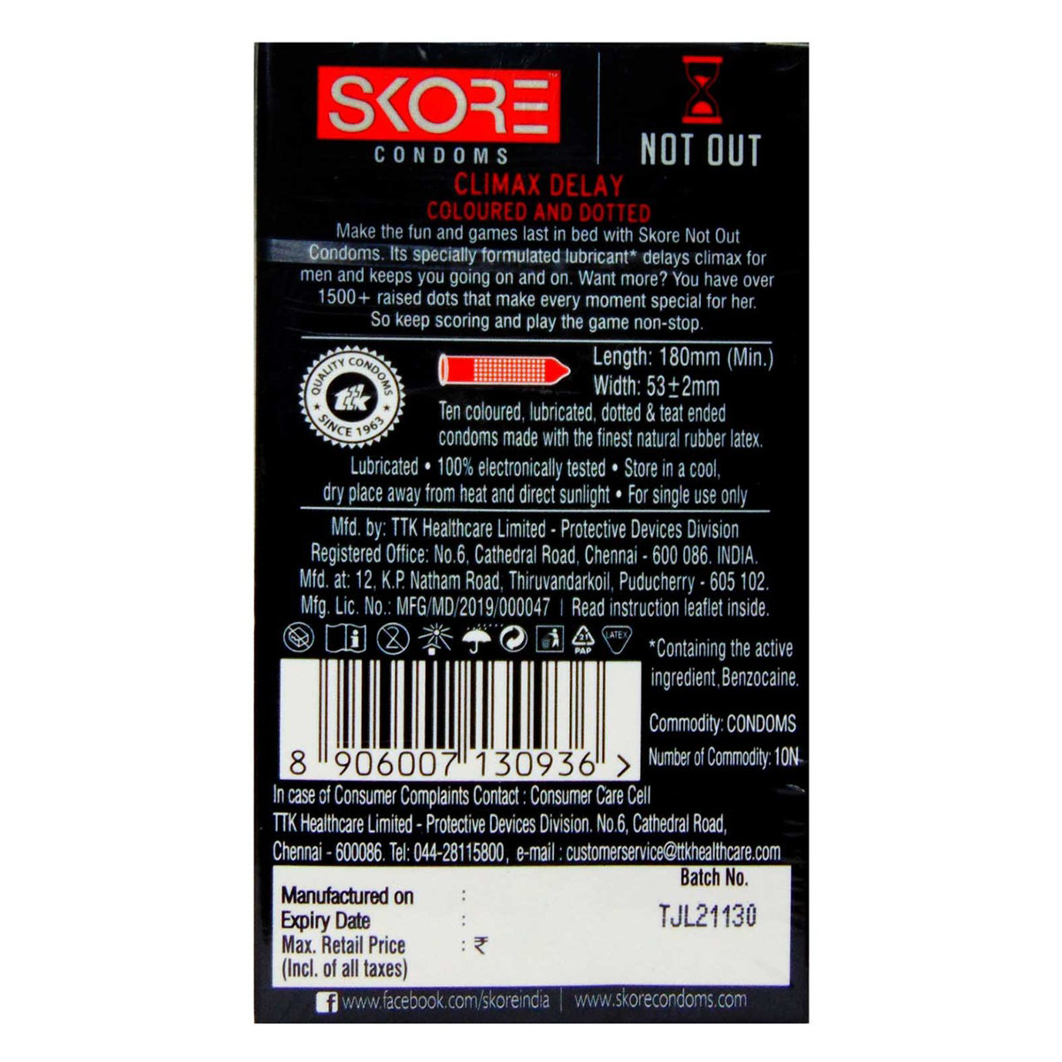 Skore NotOut Condoms, 10 Count, Pack of 1 Skore NotOut Condoms, 10 Count, Pack of 1