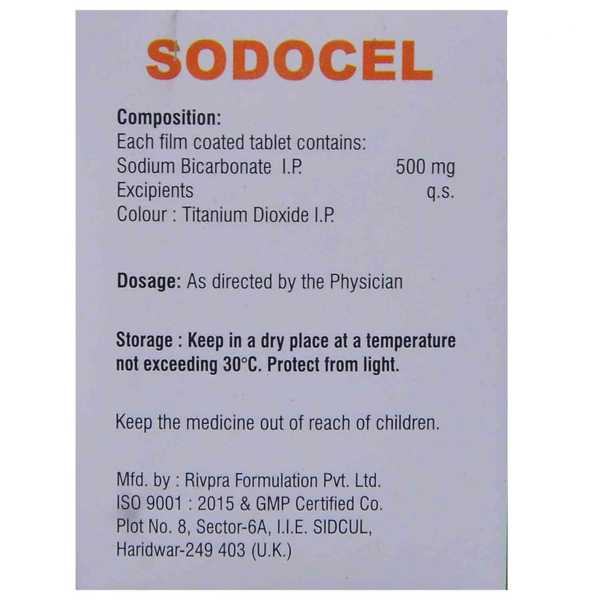 Sodocel Tablet 10's, Pack of 10 TABLETS Sodocel Tablet 10's, Pack of 10 TABLETS
