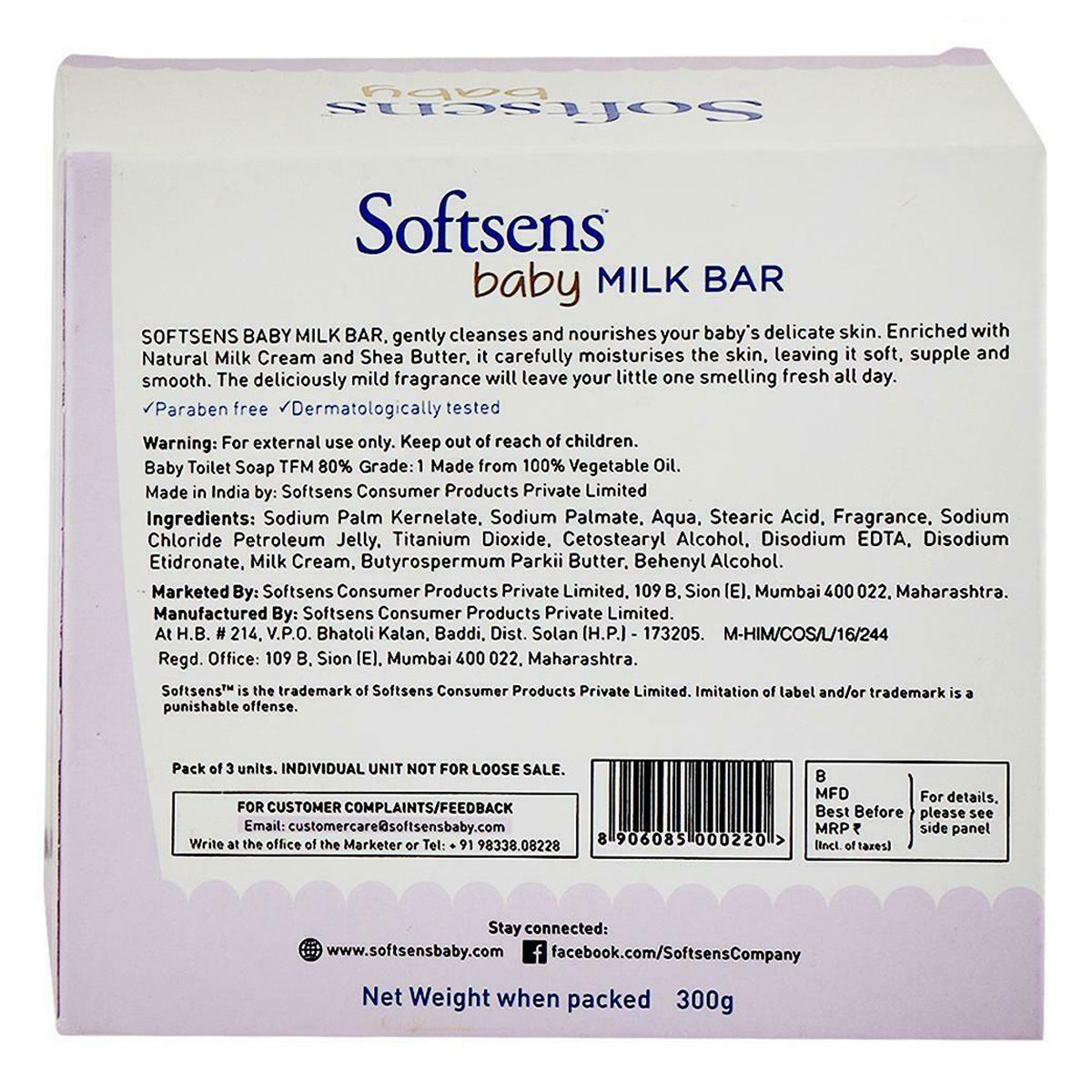 Softsens Baby Milk Bar, 300 gm (3x100 gm), Pack of 1 Softsens Baby Milk Bar, 300 gm (3x100 gm), Pack of 1