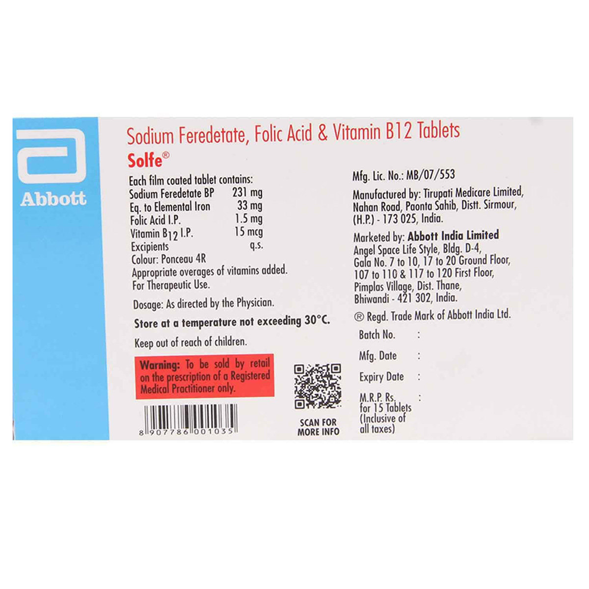 Solfe Tablet 15's, Pack of 15 Solfe Tablet 15's, Pack of 15