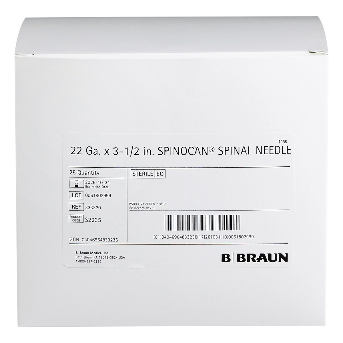 B. Braun Spinocan Spinal Needle, 1 Count, Pack of 1 B. Braun Spinocan Spinal Needle, 1 Count, Pack of 1