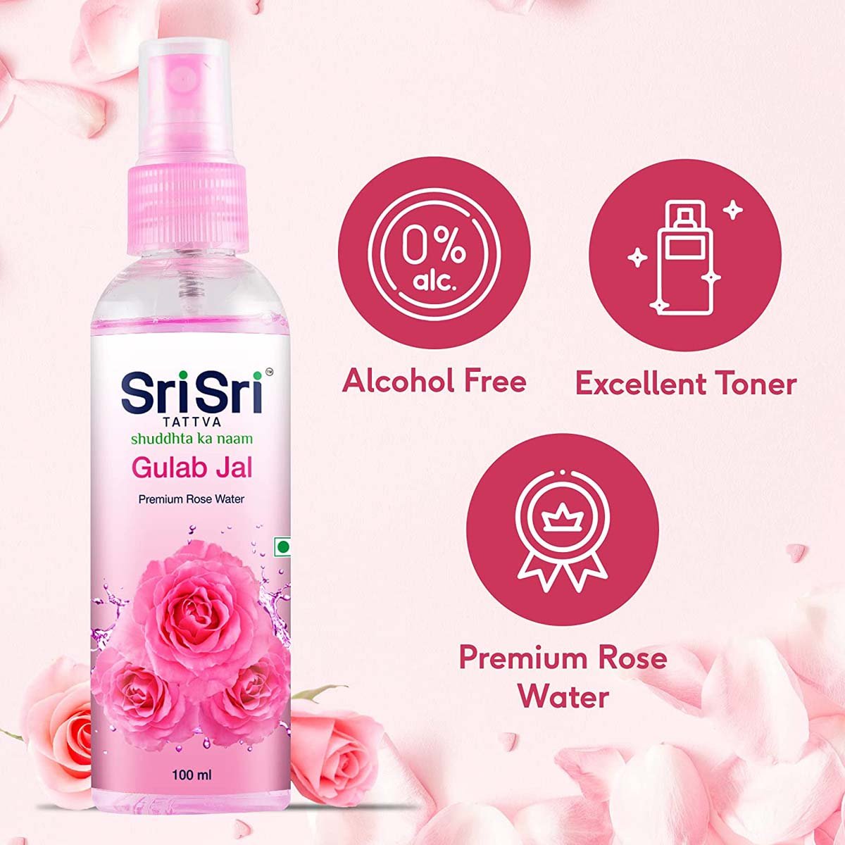 Sri Sri Tattva Gulab Jal Premium Rose Water 100 ml | With Rose Extracts | Natural Skin Toner, Cleanser & Moisturiser| 100% Natural, Pack of 1 Sri Sri Tattva Gulab Jal Premium Rose Water 100 ml | With Rose Extracts | Natural Skin Toner, Cleanser & Moisturiser| 100% Natural, Pack of 1