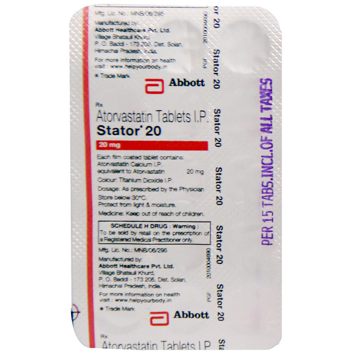Stator 20 Tablet 15's, Pack of 15 TABLETS Stator 20 Tablet 15's, Pack of 15 TABLETS