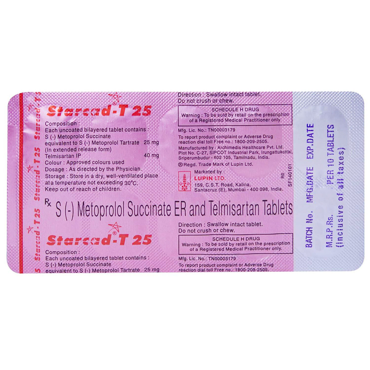 Starcad T 25 Tablet 10's, Pack of 10 TABLETS Starcad T 25 Tablet 10's, Pack of 10 TABLETS