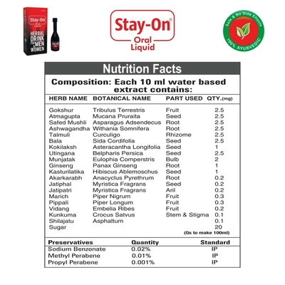 Stay-On Oral Liquid Herbal Drink for Men &amp; Women, 30 ml, Pack of 1