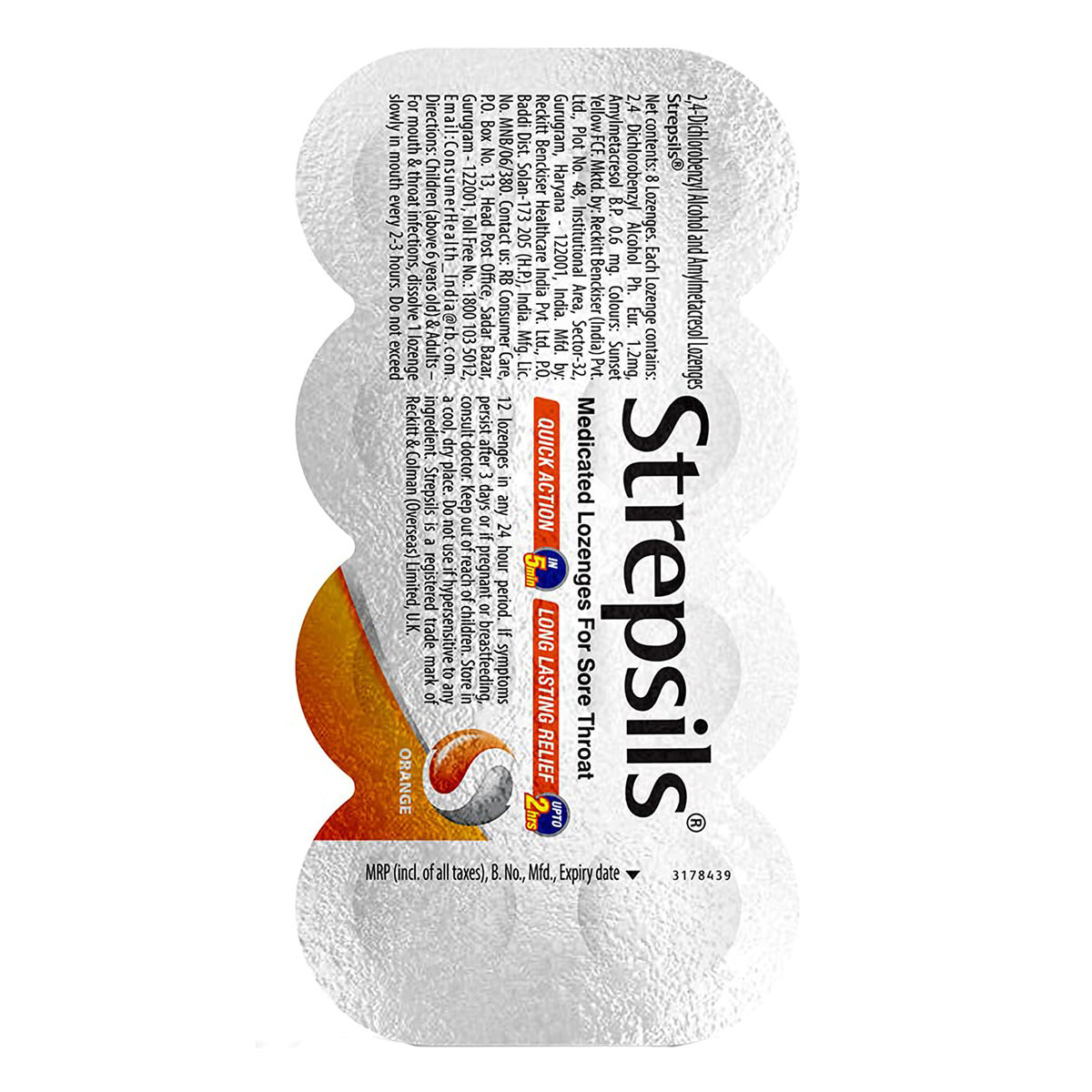 Strepsils Orange Medicated Lozenges for Sore Throat, 8 Count, Pack of 8 Strepsils Orange Medicated Lozenges for Sore Throat, 8 Count, Pack of 8