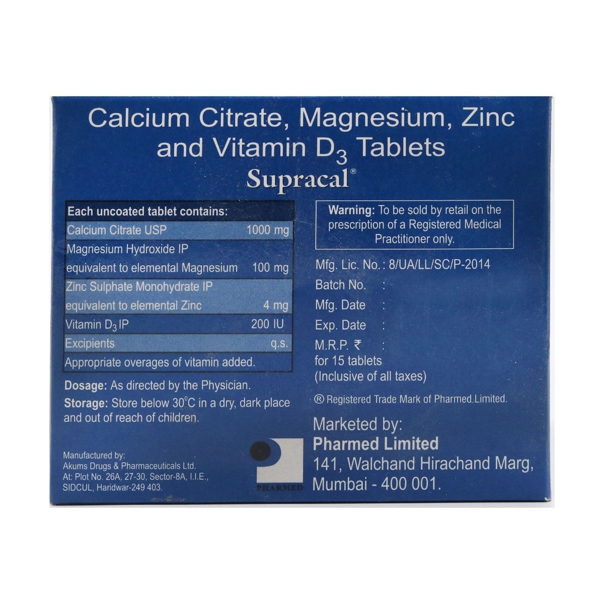 Supracal Tablet 15's, Pack of 15 TABLETS Supracal Tablet 15's, Pack of 15 TABLETS