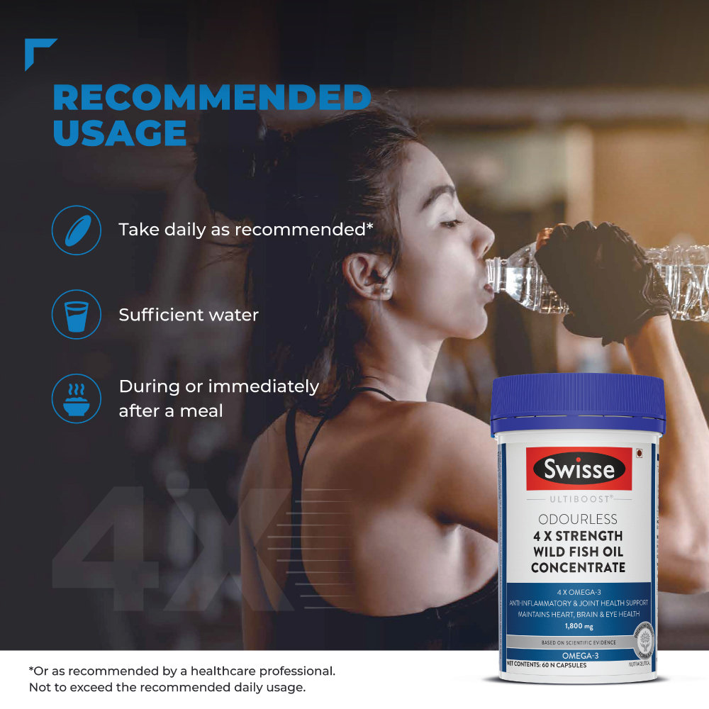 Swisse Ultiboost 1800 mg 4X Strength Wild Fish Oil, 60 Capsules, Pack of 1 Swisse Ultiboost 1800 mg 4X Strength Wild Fish Oil, 60 Capsules, Pack of 1