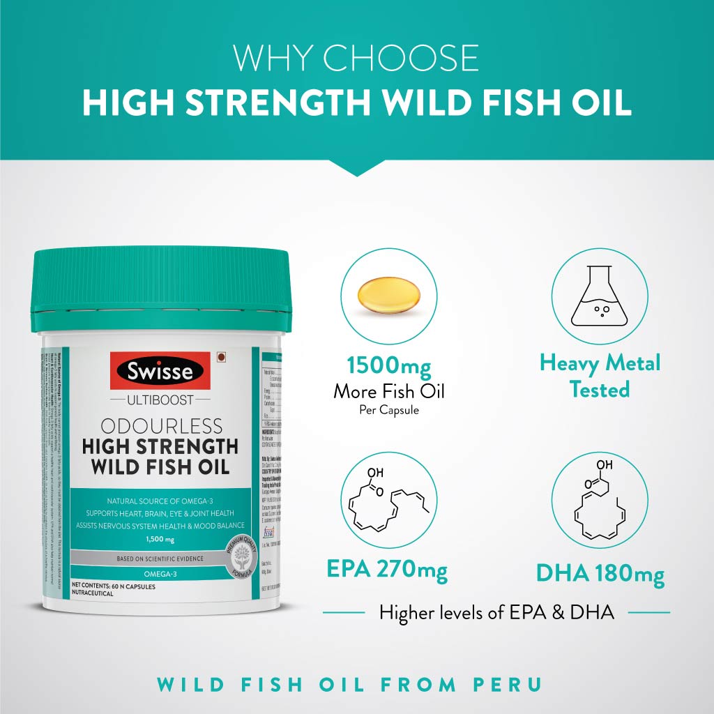 Swisse Ultiboost 1500 mg High Strength Wild Fish Oil, 60 Capsules, Pack of 1 Swisse Ultiboost 1500 mg High Strength Wild Fish Oil, 60 Capsules, Pack of 1