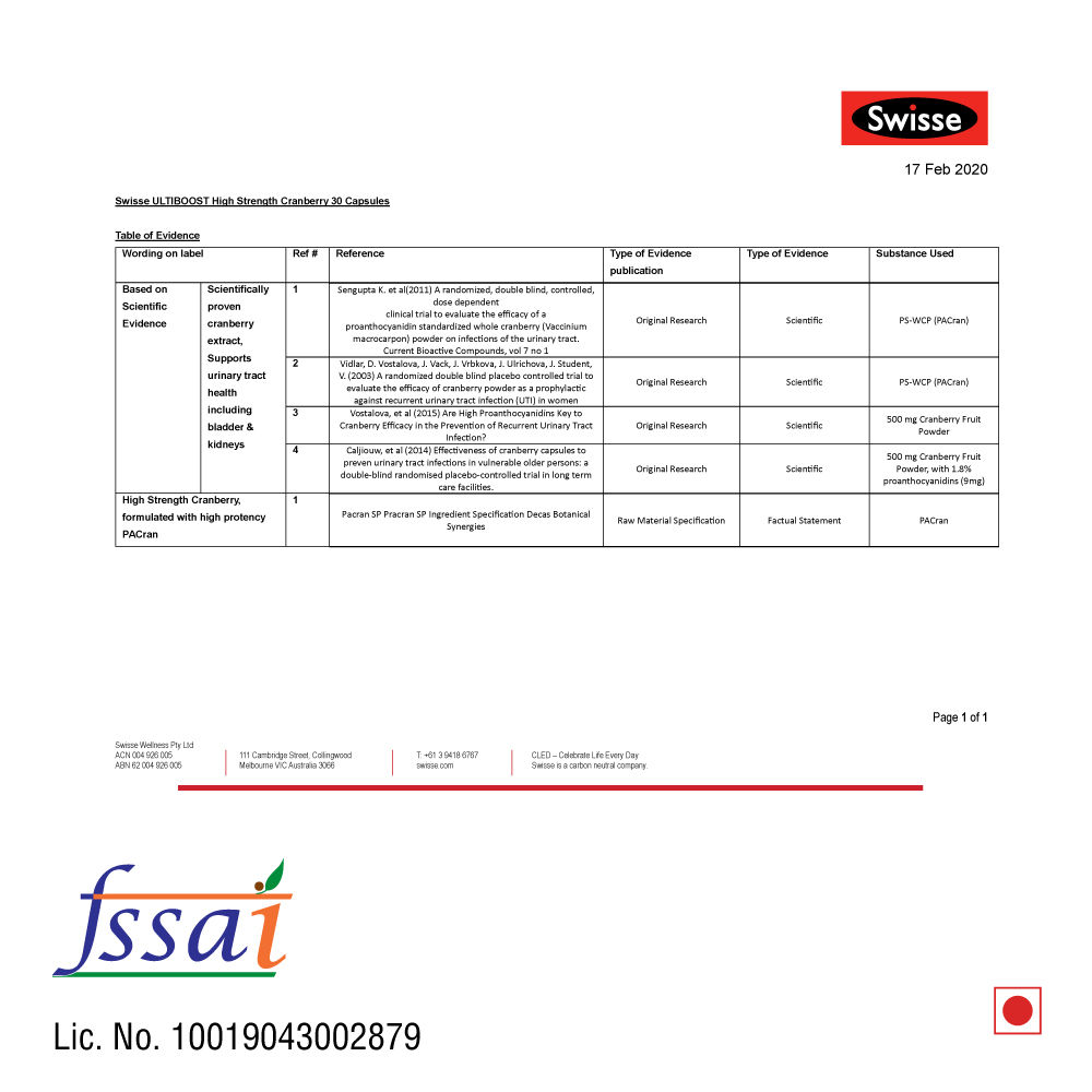 Swisse Ultiboost 25000 mg High Strength Cranberry, 30 Capsules, Pack of 1 Swisse Ultiboost 25000 mg High Strength Cranberry, 30 Capsules, Pack of 1