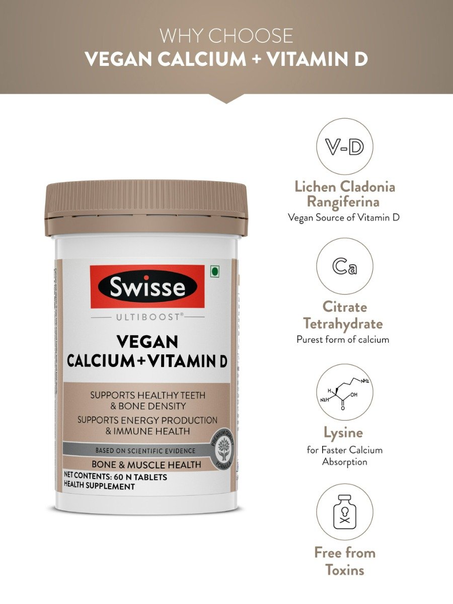 Swisse Ultiboost Vegan Calcium + Vitamin D, 60 Tablets, Pack of 1 Swisse Ultiboost Vegan Calcium + Vitamin D, 60 Tablets, Pack of 1