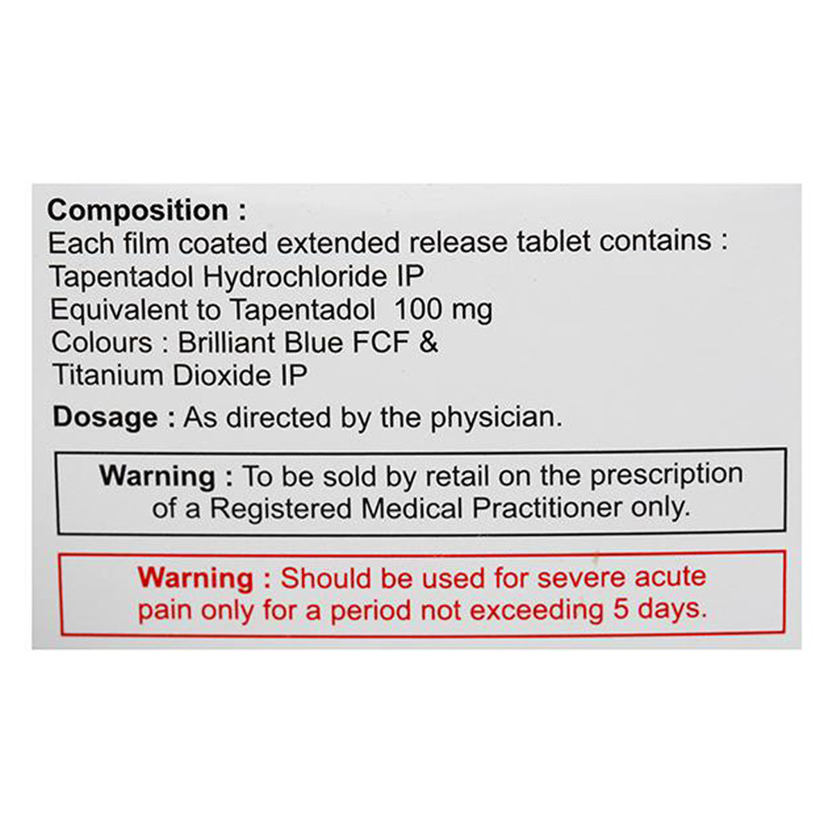Tapenax ER 100 mg Tablet 15's, Pack of 15 TabletS Tapenax ER 100 mg Tablet 15's, Pack of 15 TabletS