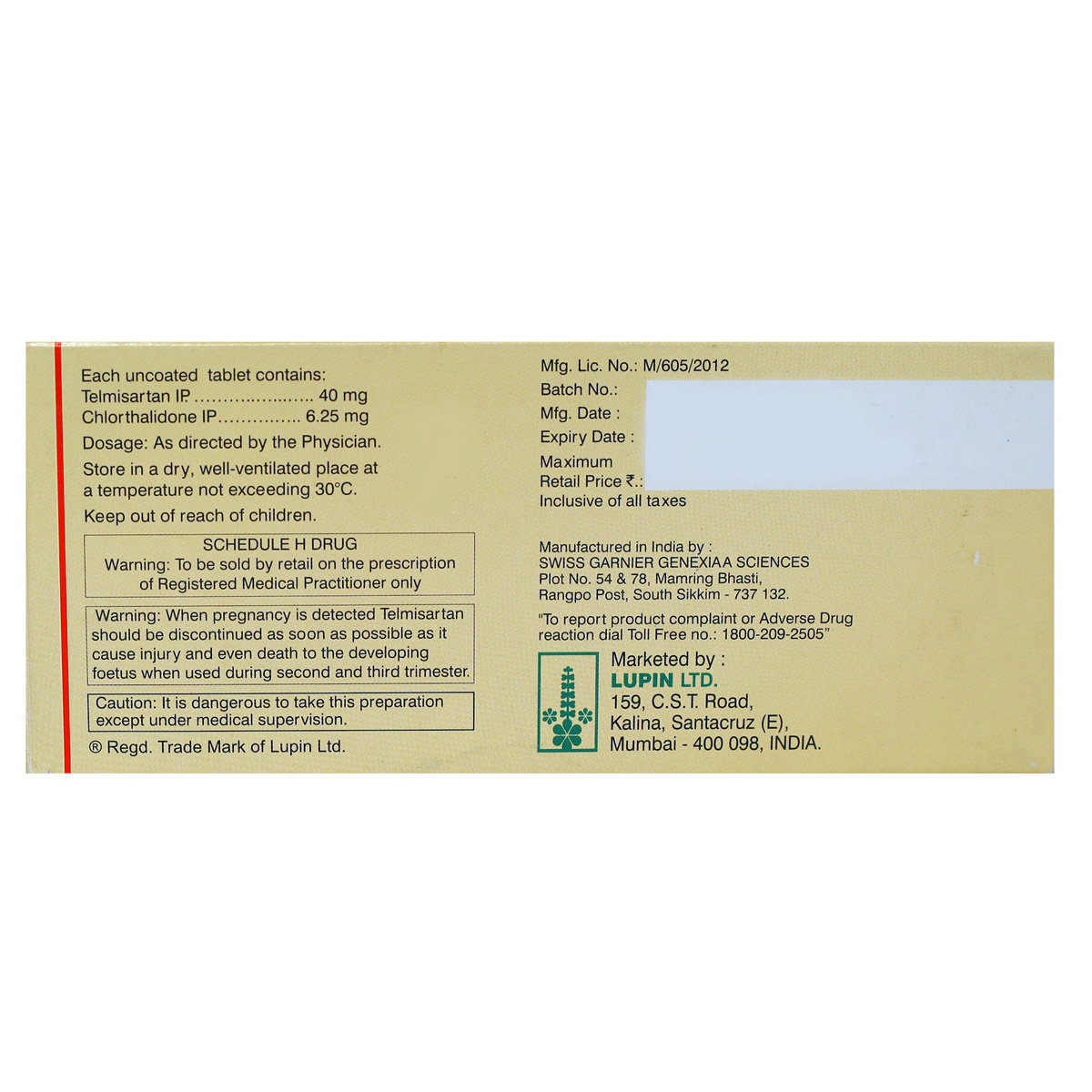 Telista CH 40\6.25 Tablet 10's, Pack of 10 Telista CH 40\6.25 Tablet 10's, Pack of 10