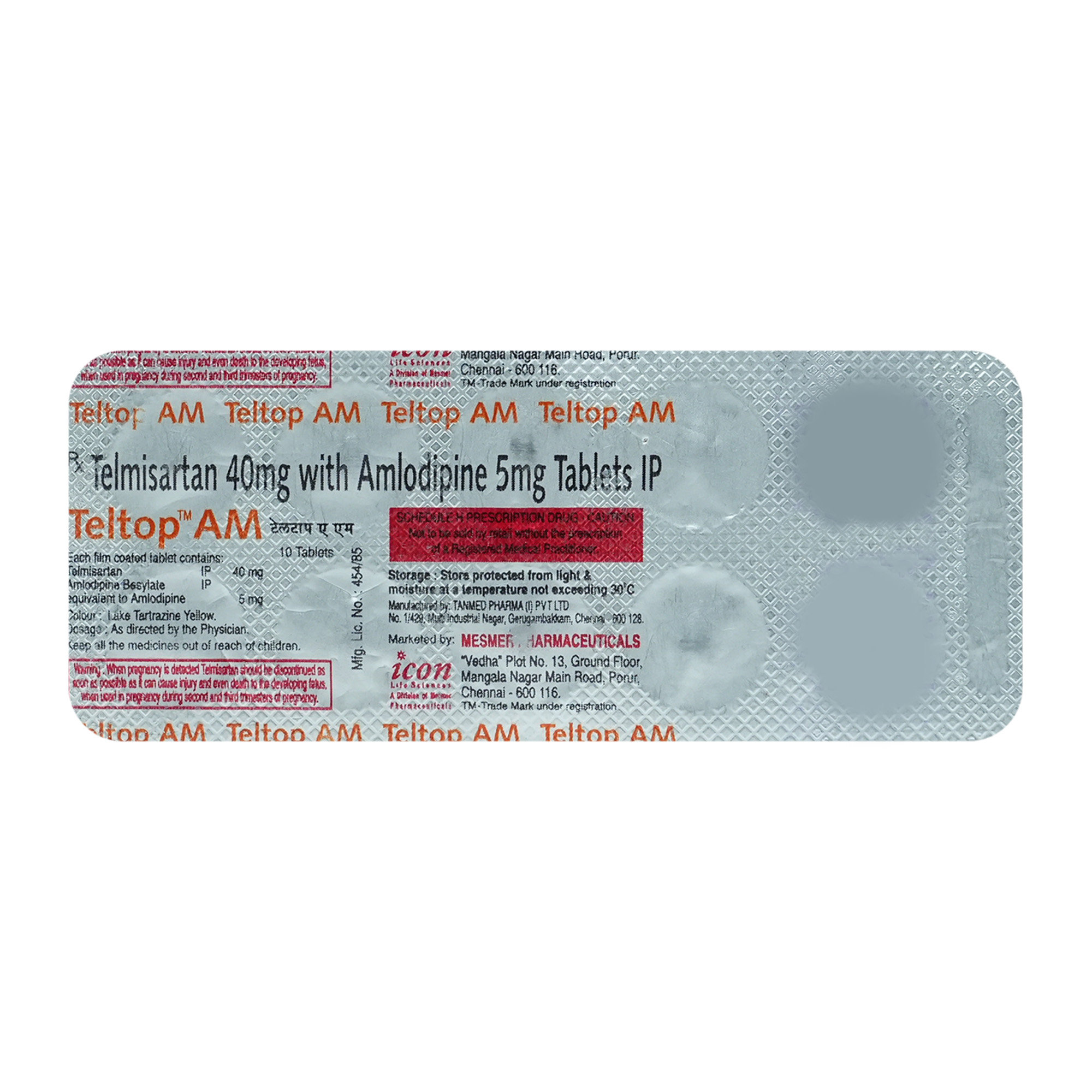 Teltop AM 40 mg/5 mg Tablet 10's, Pack of 10 Teltop AM 40 mg/5 mg Tablet 10's, Pack of 10