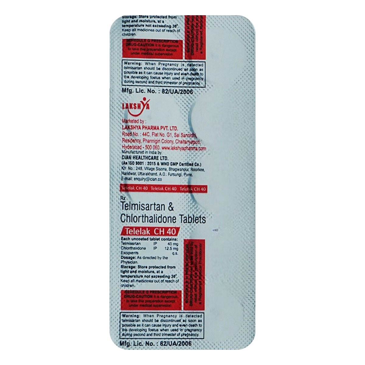 Telelak CH 40 mg/12.5 mg Tablet 10's, Pack of 10 TabletS Telelak CH 40 mg/12.5 mg Tablet 10's, Pack of 10 TabletS