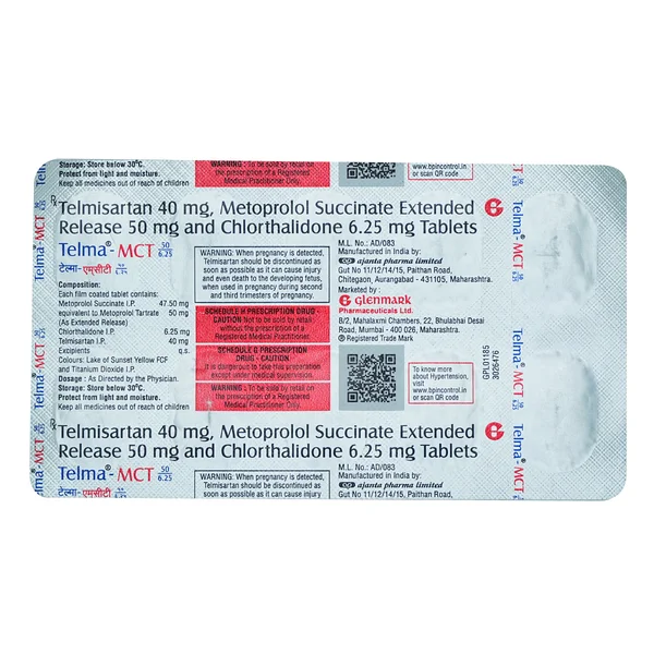 Telma-MCT 40/50/6.25 Tablet 10's, Pack of 10 TabletS