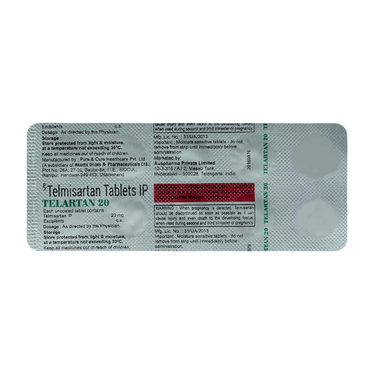 Telartan 20 mg Tablet 10's, Pack of 10 TABLETS Telartan 20 mg Tablet 10's, Pack of 10 TABLETS