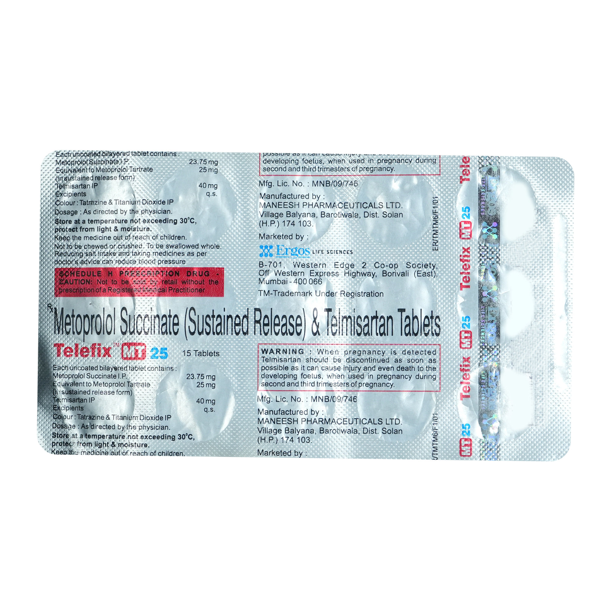 Telefix MT 25 mg/40 mg Tablet 15's, Pack of 15 TabletS Telefix MT 25 mg/40 mg Tablet 15's, Pack of 15 TabletS