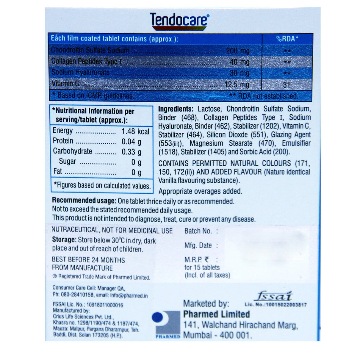 Tendocare Tablet 15's, Pack of 15 TABLETS Tendocare Tablet 15's, Pack of 15 TABLETS