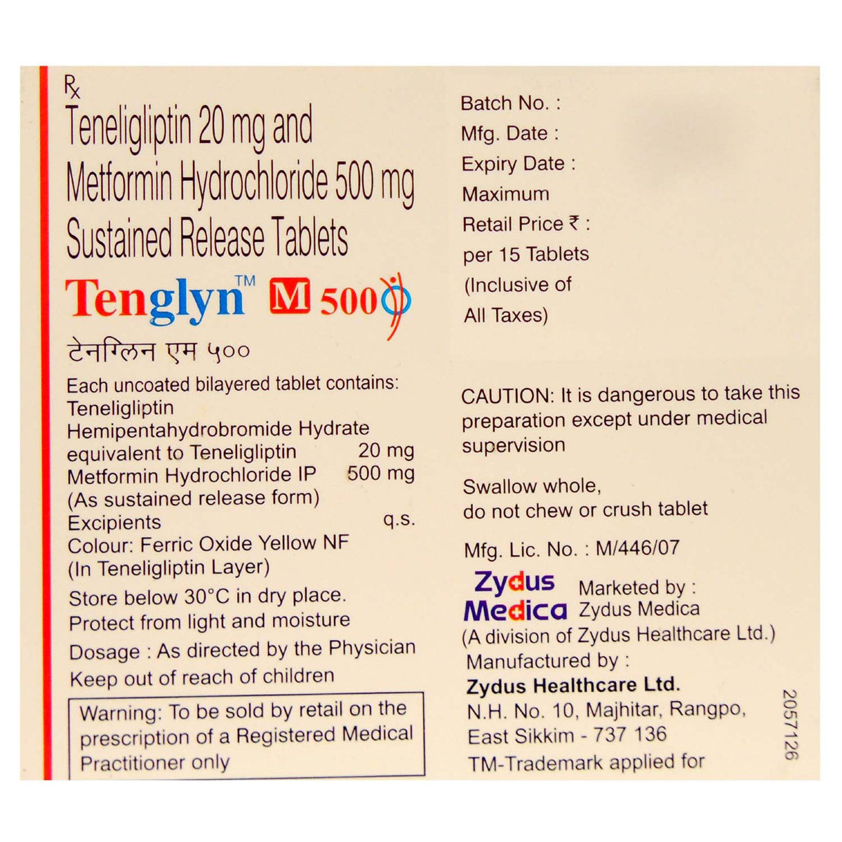 Tenglyn M 500 Tablet 15's, Pack of 15 TABLETS Tenglyn M 500 Tablet 15's, Pack of 15 TABLETS